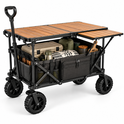 CALVORON® CampVault™ Premium Folding Outdoor Utility Cart Table With Storage