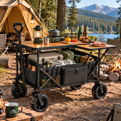 CALVORON® CampVault™ Premium Folding Outdoor Utility Cart Table With Storage