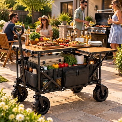 CALVORON® CampVault™ Premium Folding Outdoor Utility Cart Table With Storage