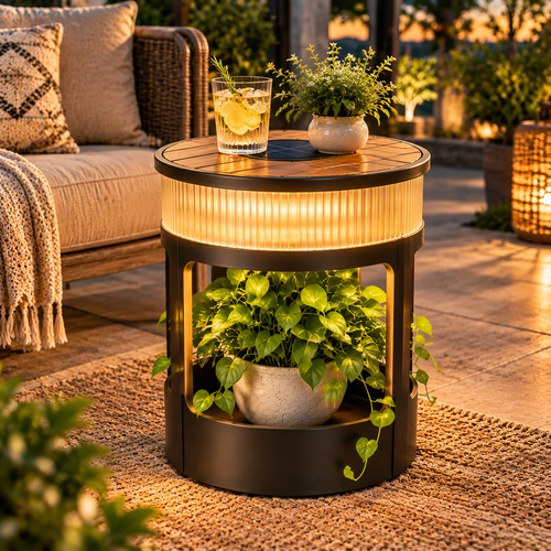 CALVORON® TerraGlow™ Solar Outdoor Accent Table with Hidden Storage
