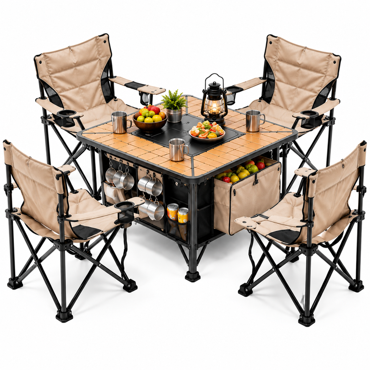 CALVORON® CampNest™ Premium 4-Person Folding Camping Table & Chair Set