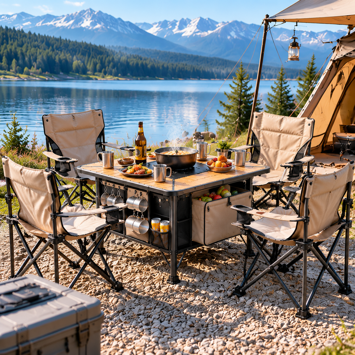 CALVORON® CampNest™ Premium 4-Person Folding Camping Table & Chair Set