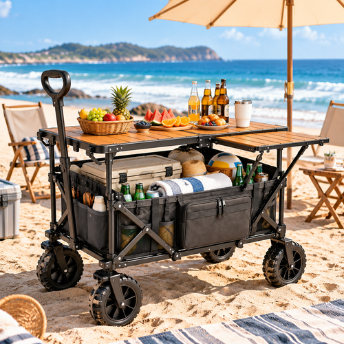CALVORON® CampVault™ Premium Folding Outdoor Utility Cart Table With Storage